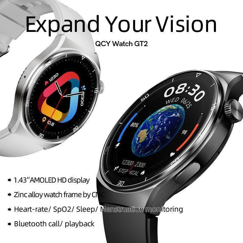 وضوح شاشة ساعة QCY GT2 الذكية مقاس 1.43 بوصة