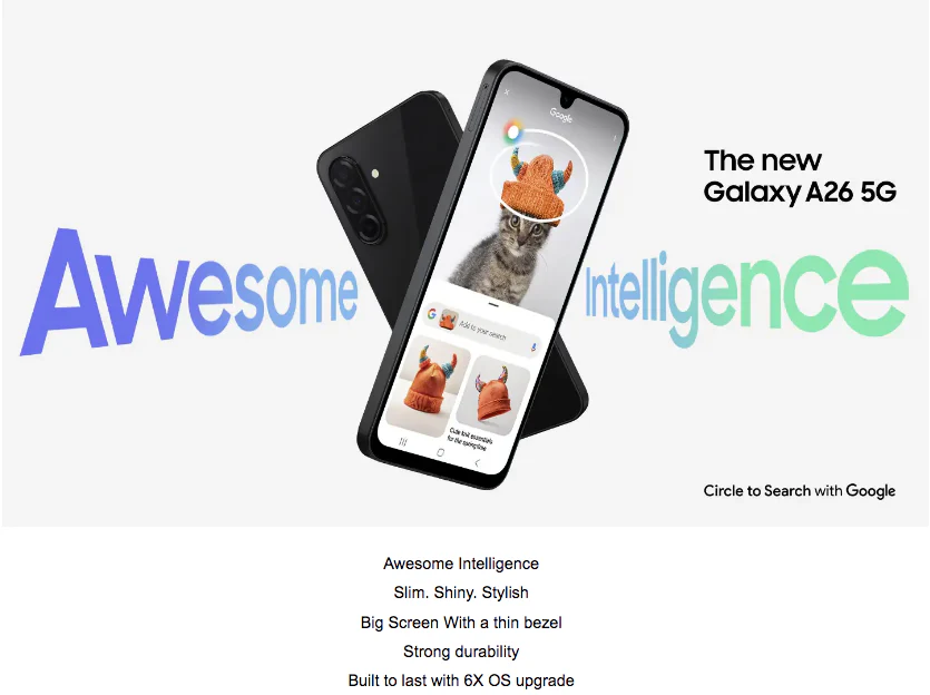 سامسونج جالاكسي A26 5G شاشة AMOLED 6.7 بوصة
