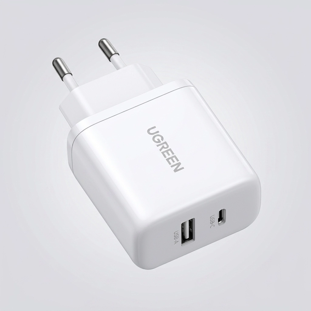 شاحن يوجرين X227 أبيض بمنفذي USB-A وUSB-C