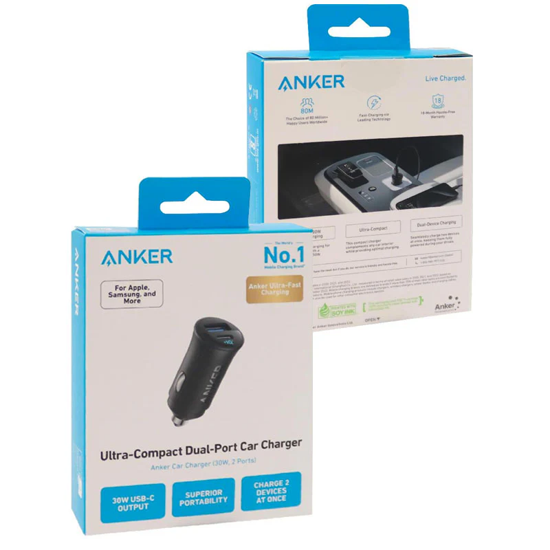 شاحن سيارة انكر A2741H11 بقوة 30 وات تايب سي وUSB أسود