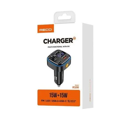 شاحن سيارة متعدد الوظائف من ريتشي، 15 + 15 واط، منفذي USB، منفذ USB-C، أسود - RQ08 - الصورة 2