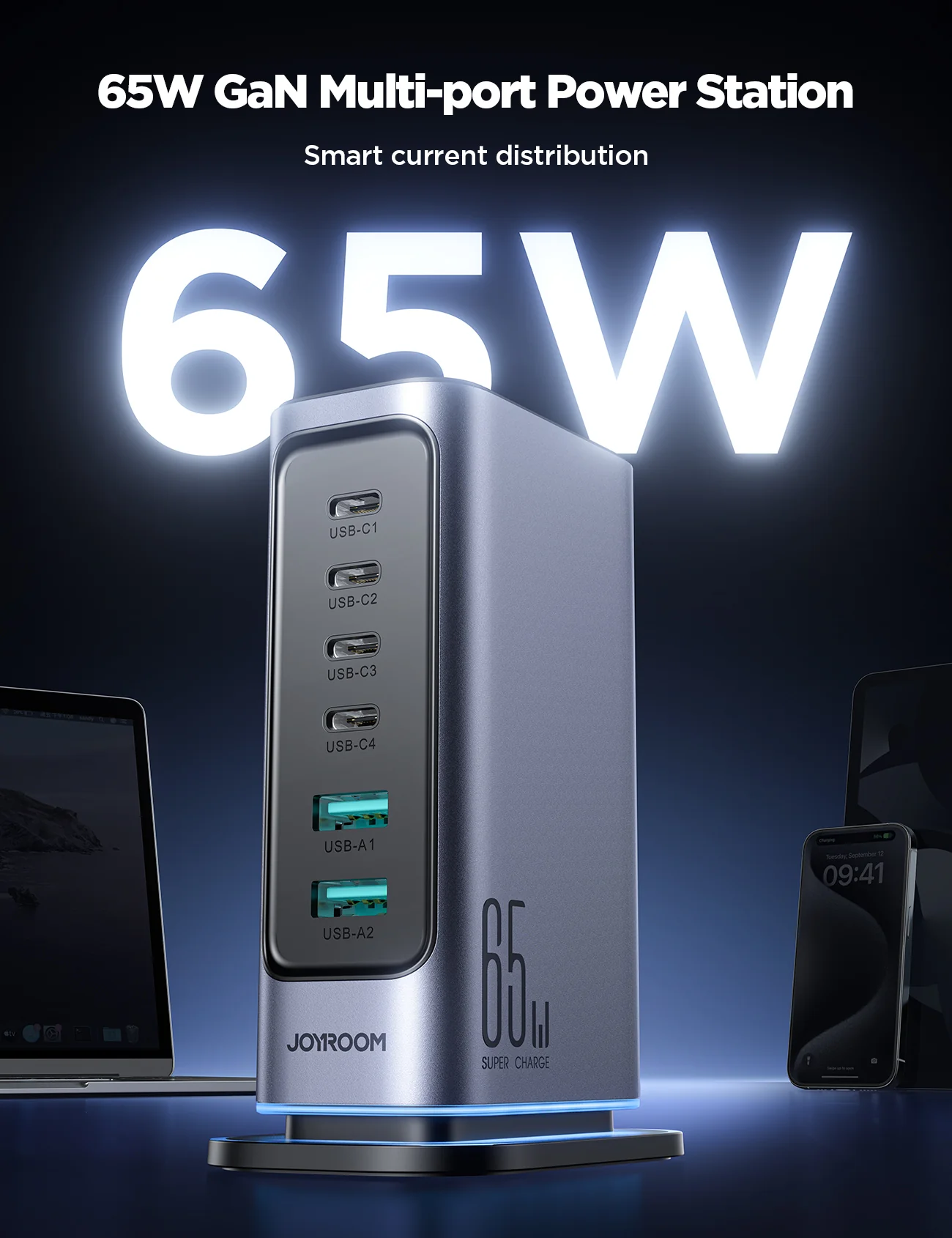 شاحن مكتبي سريع جويروم JOYROOM JR-TCM02 65W GaN متعدد المنافذ